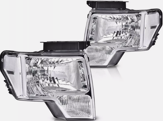 Chrome Headlights Left & Right Fit For 2009-2014 Ford F-150 Pickup Clear Corner