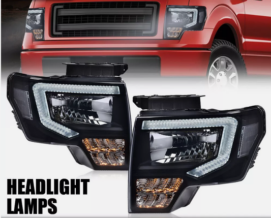 2009-2014 Ford F-150 Projector Headlights Black/Smoke LED DRL Head Lamps