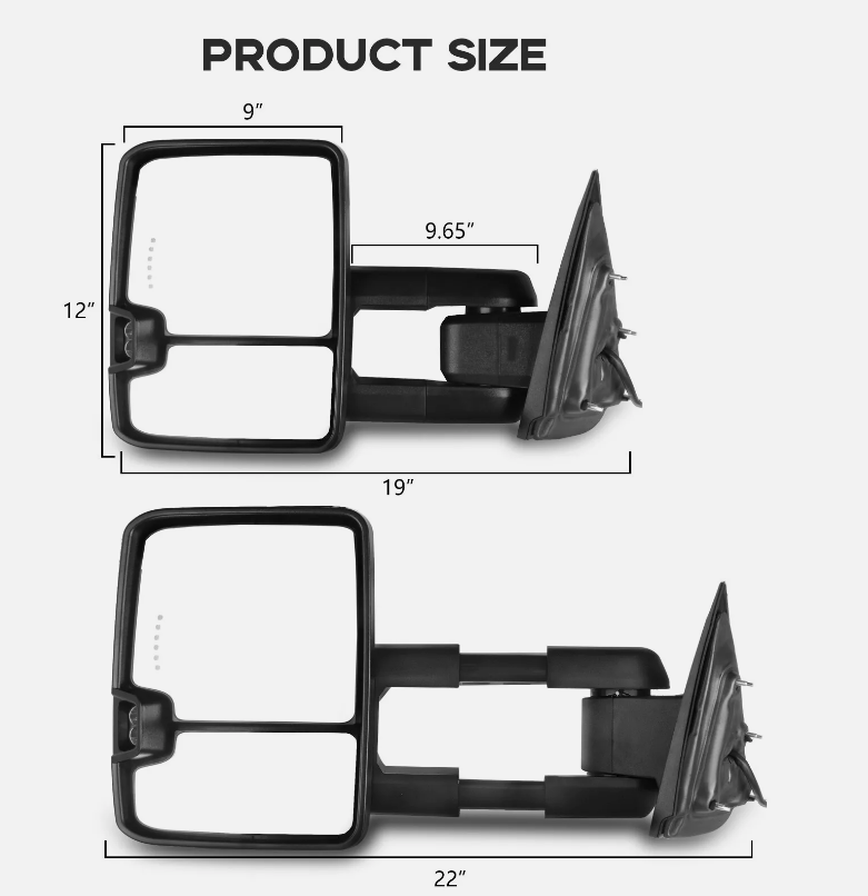 14-18 Chrome Power Heated Dynamic running light Tow Mirrors For  Silverado Sierra